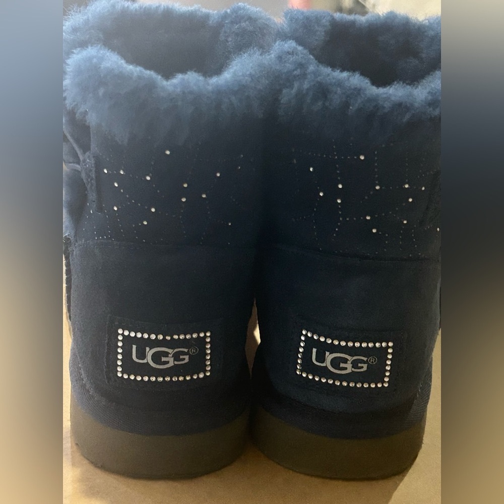 UGG mini Bailey button Swarovski bling navy boots - Picture 8 of 12